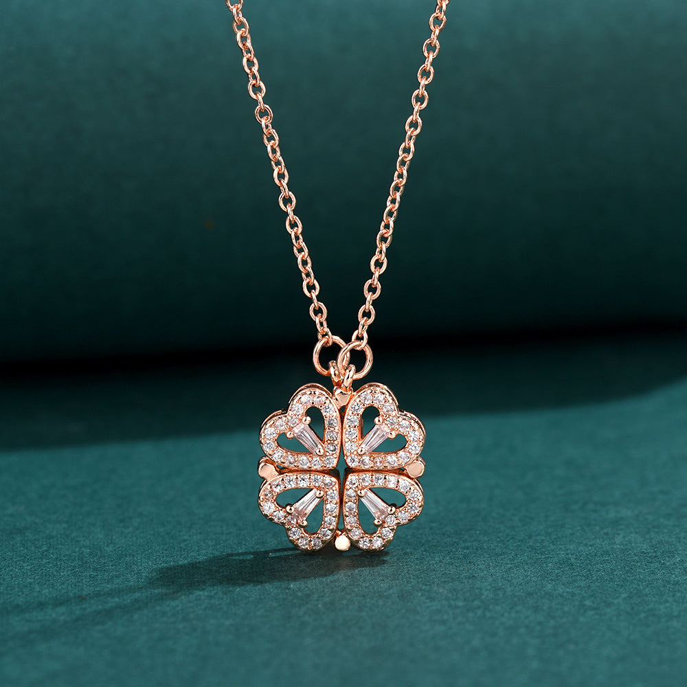 Heart-Accent Four-Leaf Clover Necklace