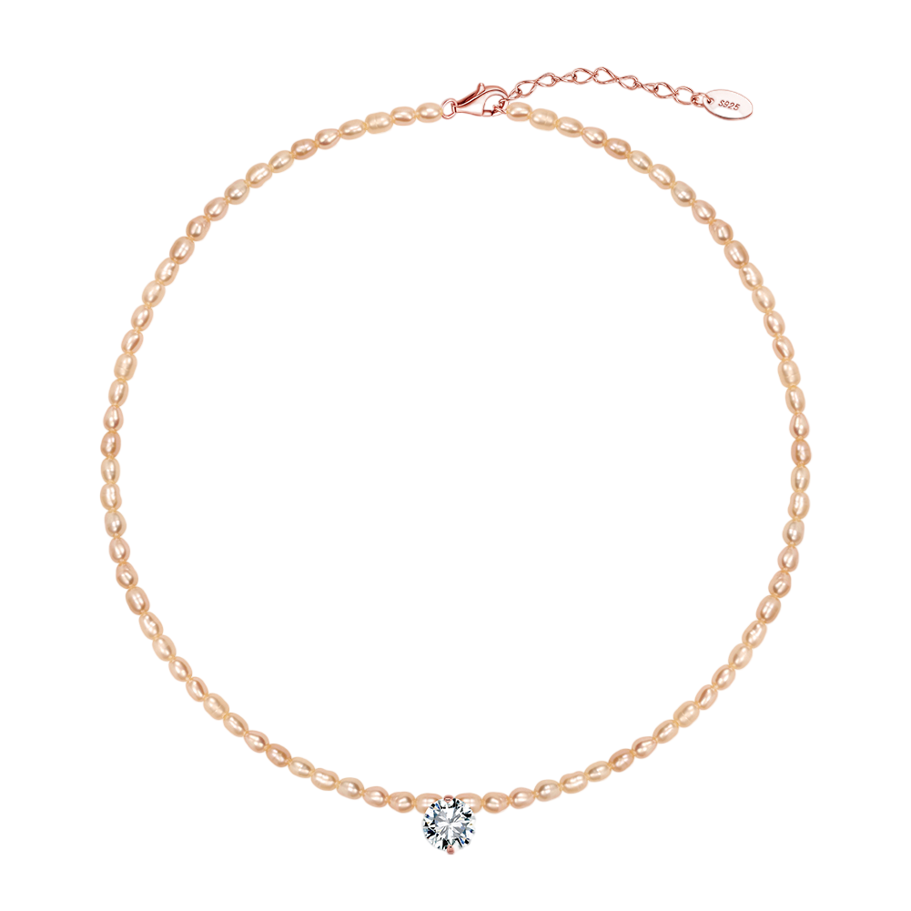 Rose-Tone Pearl Choker with Solitaire Pendant