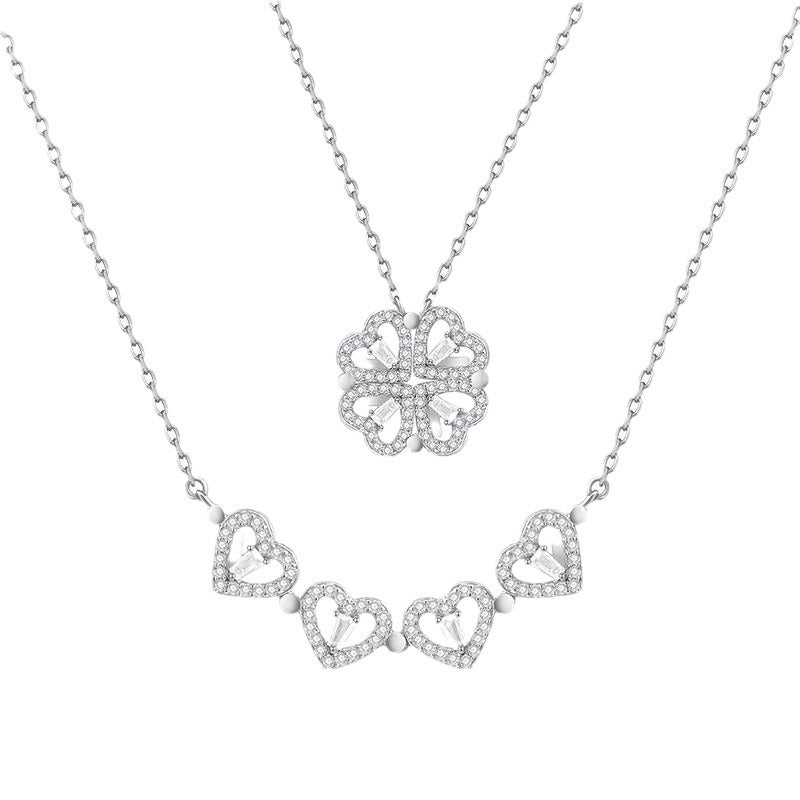 Heart-Accent Four-Leaf Clover Necklace