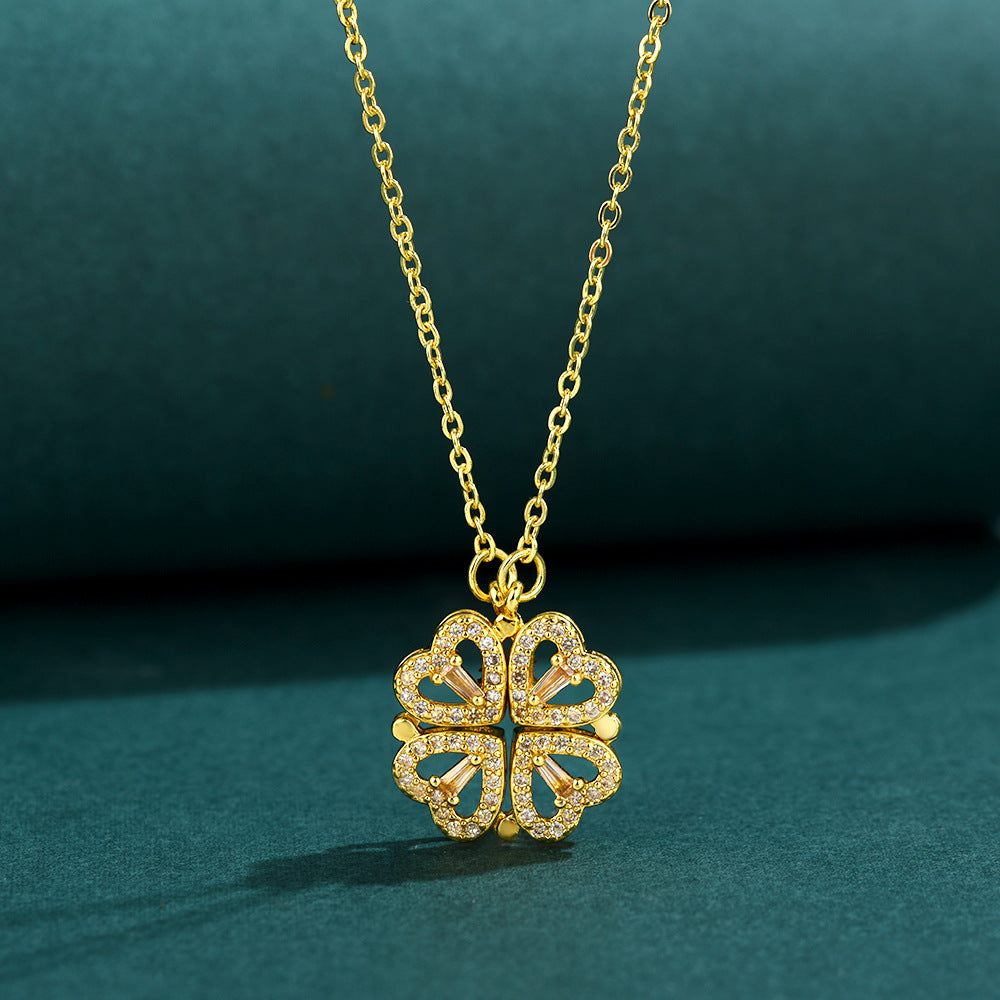 Heart-Accent Four-Leaf Clover Necklace