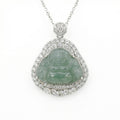 Jadeite Laughing Buddha Necklace with CZ Accents