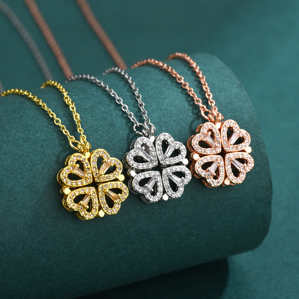Heart-Accent Four-Leaf Clover Necklace